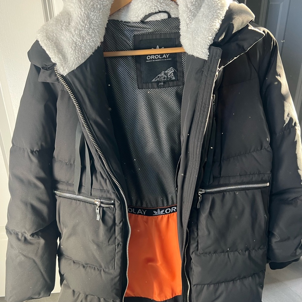 Orolay Black Puffer Jacket with Orange Lining